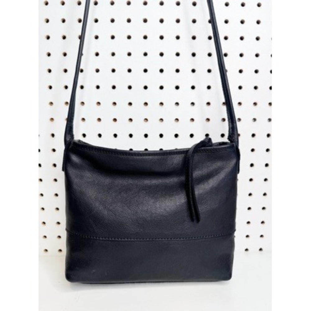 Margot New York | Black Leather Crossbody Bag Minimalist Tassel Zip Purse
